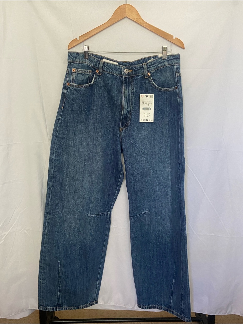 Zara Women's Baggy Balloon Blue Relaxed Straight Jeans